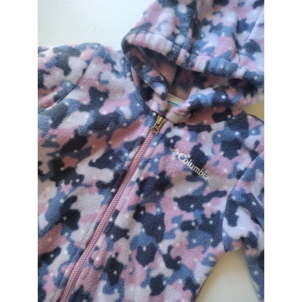 Columbia‎ Baby Girl's 3-6 Months Camo Fleece Hooded One Piece Romper Pink Blue